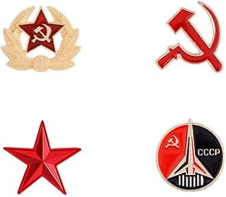 noxozoqm 4PCs Communist Enamel Pin Sickle Hammer Star Brooch Button Badge Lapel Pin Set Vintage Creative Soviet Union Russia Brooch Gifts Clothes Party Backpack Decor Accessories