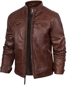 Leather Jacket Men - Quilted Cafe Racer Leather Jackets For Men