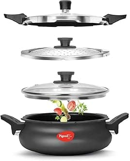 Pigeon by Stovekraft All in One Super Cooker 620-H 3 Litre Hard Anodised Outer Lid Pressure Cooker (Black, Aluminium)