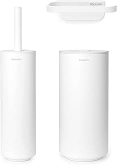 Brabantia - Mindset Toilet Accessory Set - Toilet Brush, Roll Holder & Roll Dispenser - Hygienic Silicone Brush - Corrosion Resistant - Fixing Materials Included - Bathroom Set of 3 - Fresh White
