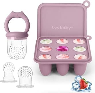 Baby Fruit Food Feeder Breastmilk Popsicle Molds, Silicone Food Freezer Tray for Cooling Teething Relief, Baby Food Feeder for Safe Infant Self Feeding, Includes 3 Extra Food Pacifier