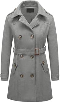 Rasujie Womens Pea Coat Double Breasted Wool Coat Long Winter Trench Coat with Belt