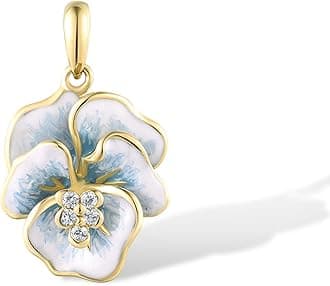 10K Solid Gold Enamel Flower Pendant Without Chain for Women