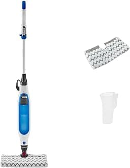 Klik n' Flip Steam Mop for Hard Floors with Steam Blaster, 2 Machine Washable Cleaning Pads & Fill Flask, 350ml Capacity, 6m Power Cord, 30 Second Heat-Up, White & Blue S6001UK