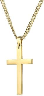 Dubai Collections24K Gold Cross Necklace For Men Pendant Solid plated Clasp Women, Thin for Charms Miami Cuban Link Diamond Cut