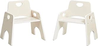 Stackable Wooden Toddler Chair, 10in, White Wash, 2-Pack