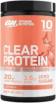 Optimum Nutrition Clear Protein 100% Plant Protein Isolate, Vegan and Sugar-Free High Protein Powder with BCAAs, made from Pea Protein Isolate, Muscle Support & Repair, Juicy Peach, 10 servings, 280 g