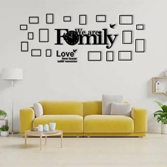 We Are Family" Wall Clock with Photo Frames - Modern Decorative Timepiece with Multi-Sized Frames - Perfect for Living Room, Bedroom, or Office Decor