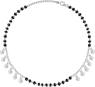 925 Silver Hearts & Beads Anklet | Gifts for Women and Girls | With Certificate of Authenticity and 925 Stamp|6 Months Warranty*