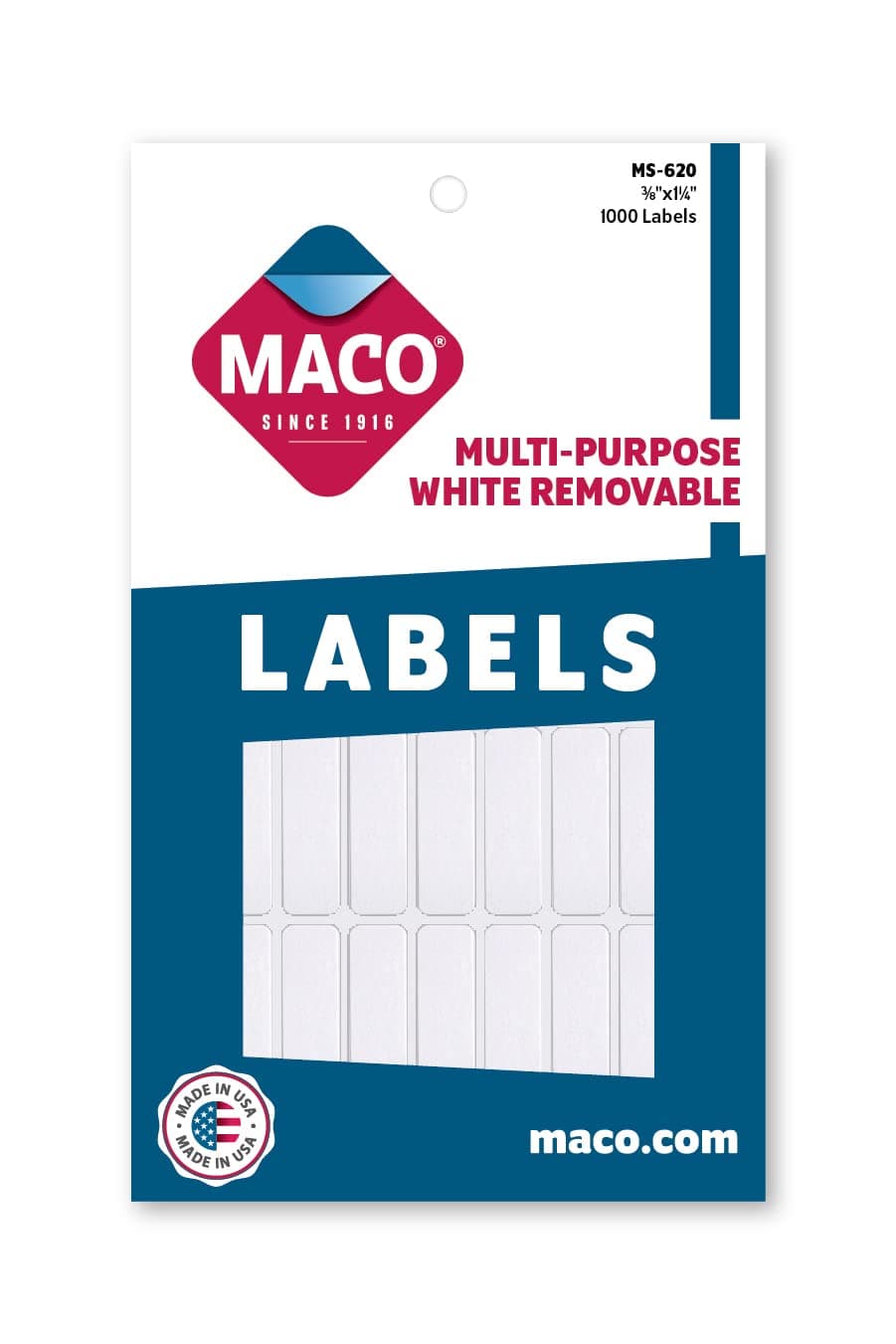 MacoWhite Rectangular Multi-Purpose Labels, 3/8 x 1-1/4 Inches, 1000 Per Box (MS-620)