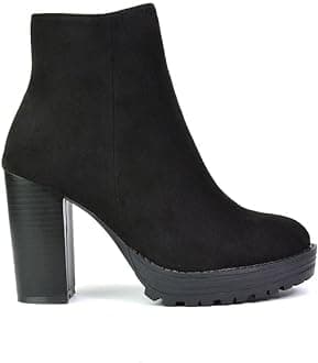 ESSEX GLAMWomens Ankle Boots Ladies Platform Block Heel Combat Biker Style With Size Zip
