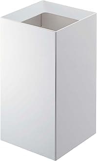 YAMAZAKI Home Trash Can - Modern Open Top Garbage Waste Bin Basket with Handle, Plastic, Short, 2.4 gallons, 9 liters, Handles, Lid, No Assembly Req., White