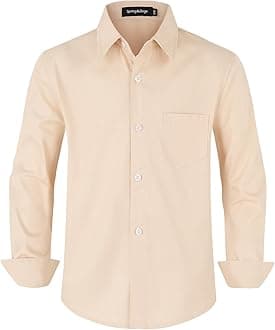 Boys' Cotton Dress Shirt Long Sleeve Casual School Uniform Woven Button Down Shirt