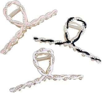 M.T. BROTHERS - Big Fancy Metal Non-Slip Hair Clip, Large Jaw Clips, for Women Thin Thick Curly Hair Pearl Hair Clips Sparkly Hold Hair Jaw Clips (CHAIN SET OF 3)