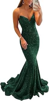 Sequin Evening Dresses for Women Formal Sexy Long Prom Party Gowns Mermaid Sparkly V-Neck Homecoming Dress