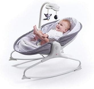 Tiny Love Rocker, 0+ Months, Up to 9 kg, Music & Lights, 3 Reclining Positions, Lightweight, Portable, Soft Vibrations, Adjustable Toy Arm, Magical Tales, Redesign Grey