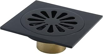 Antrader Odor-Proof Floor Drain, Copper Bathroom Tile Insert Shower Drainer with Removable Strainer Cover, 4-inch Square Anti-Clogging for Kitchen Balcony Garage, Matte Black