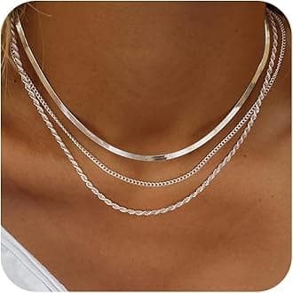 Women's Layered Necklace Set - 3 Piece Dainty Gold Jewelry for Everyday Stacking | 14K Gold Plated Snake Chain, Rope Chain, Cuban Chain | Adjustable Length 14-18.5 Inch | Gift Ready