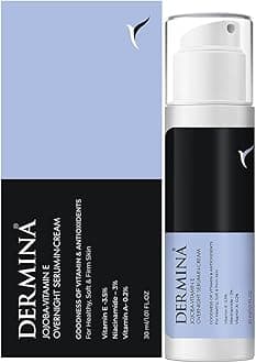 DERMINA Jojoba-Vitamin E Overnight Serum-in-Cream with 3% Niacinamide & Vitamin A For Healthy, Soft & firm Skin | Reduce Scars, Active Acne Marks, Pigmentation & Blemishes | For All Skin Types | Men & Women | 30 ml