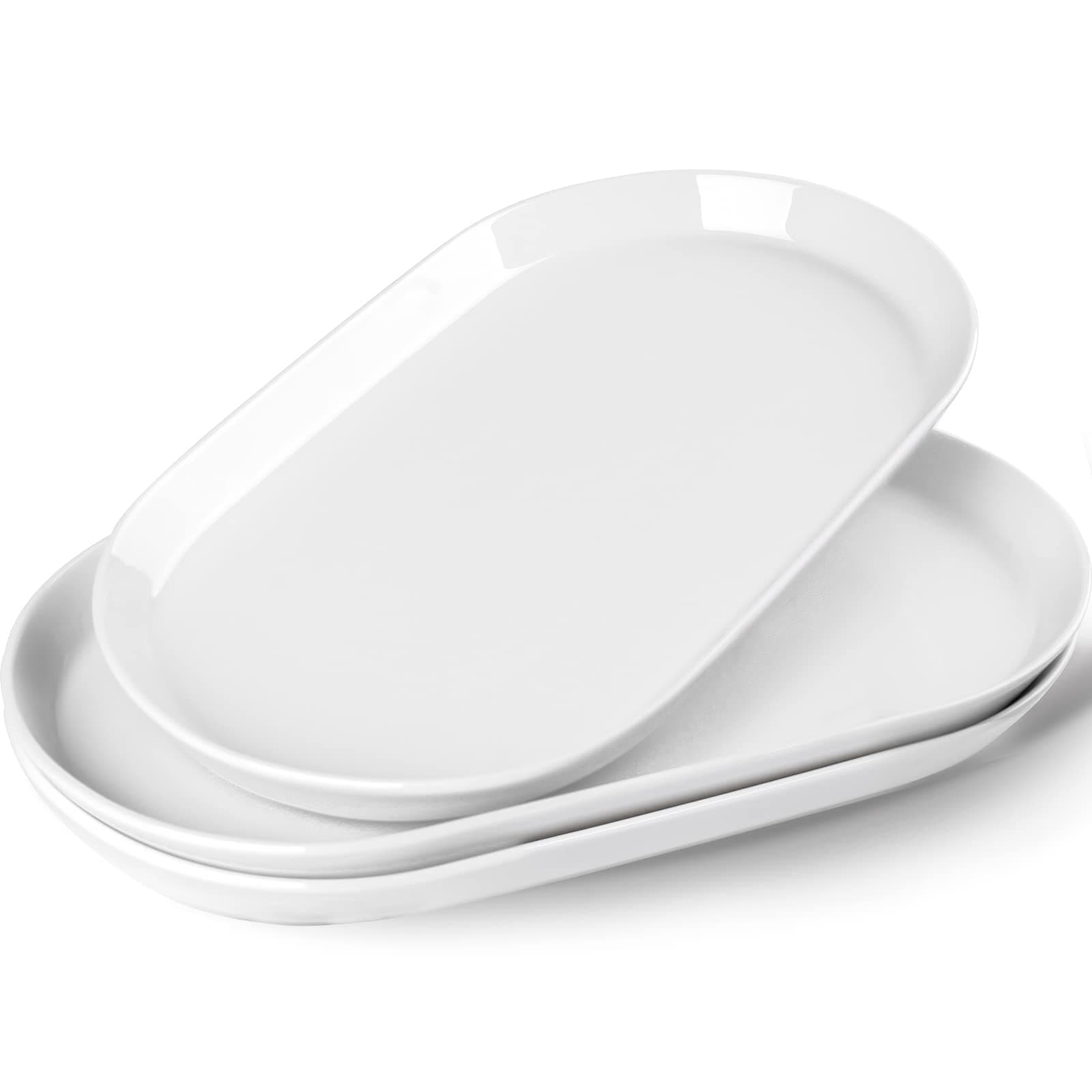 14" Oval Serving Platter - Ceramic Large Serving Platters, Oval Serving Plates For Entertaining, Party Serving Trays Oven Safe, Set of 3, White