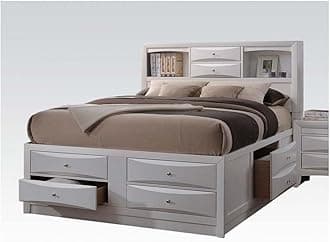 Secsofier Contemporary Wood Storage Bed Frame Eastern King Size with 8 Storage Drawers, Bookcase Headboard for Master or Guest Room No Box Spring Required Easy Assembly (Eastern King Bed, White)