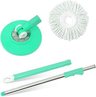 ABA Spin Mop Broom Handle Stick with Microfiber Head Refill Stainless Steel Pole for 360° Floor Cleaning (Random Colour)