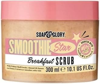 Smoothie Star Exfoliating Body Scrub - Buff & Smooth Skin - Almond & Caramel Scented Vegan Body Polish - Brightening Scrub with Honey Extract + Sweet Almond Oil (300ml)