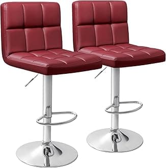 Homall Bar Stools Modern PU Leather Adjustable Swivel Barstools, Armless Hydraulic Kitchen Counter Bar Stool Extra Height Square Island Barstool with Back Set of 2 (Wine Red)