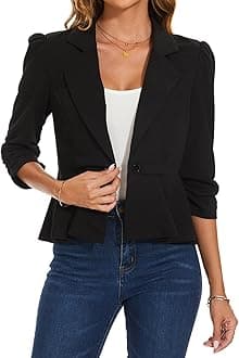 MINTLIMIT Womens Elegant Blazer Peplum Style Blazers Button Jackets Puff 3/4 Sleeve Ladies Suits Casual Notched Lapel