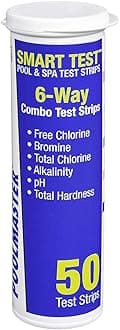 22212 Smart Test 6-Way Swimming Pool and Spa Water Chemistry Test Strips, 50 count,White