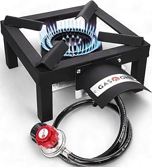 GasOne High Pressure Single Propane Burner - Outdoor Cooking with Heat Shield and Guard – Propane Burner Head for Camping, Tailgating, Seafood Boil, Home Brewing - Patented