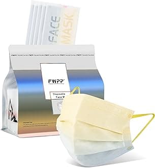 - FWPP Disposable Face Masks Wide Flat Earloop Individually wrapped 3 layer Spunlace Non-woven Fabric Yellow Grey Gradient 50pcs