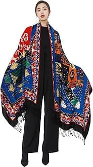 DANA XU 100% Merino Wool Pashmina Shawl for Women 96"x43", Oversized Cashmere Wrap with Tassels, Floral Travel Blanket Cape