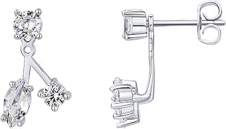 PAVOI 14K Gold Plated Cubic Zirconia Earrings Jacket for Women - Sterling Silver Posts Dainty CZ Front and Back Double Studs - Statement Ear Jacket Earrings for Women