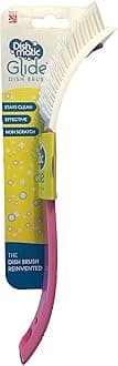 Dishmatic Glide Non-Scratch Washing-Up Brush – Soft Bristles and Scraper for Easy Cleaning – Pink Handle