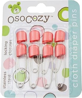 OsoCozy Diaper Pins - (Red) - Sturdy, Stainless Steel Diaper Pins with Safe Locking Closures - Use for Special Events, Crafts or Colorful Laundry Pins, 2.875 Inch x 0.25 Inch x 0.5 Inch
