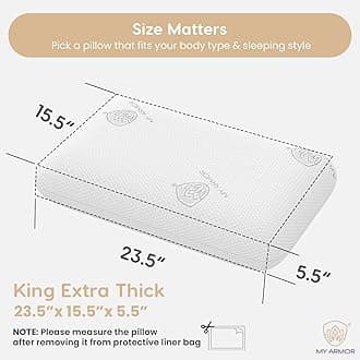 MY ARMOR Memory Foam Pillow, Orthopedic Pillow for Neck Pain Relief & Back Support with Removable Zipper Cover, Extra-Thick King Size Pillow - 23.5x15.5x5.5 Inches, White, Pack of 1