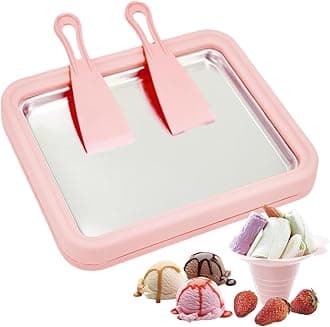 Big Ice Cream Roller Maker，Ice Cream Roll Dessert at Home，Ice Plate Ice Cream Roller Plate Anti-Griddle Pan with 2 Spatulas Easy Homemade Rolled Ice Cream, Frozen Treat Maker (Big Pink)
