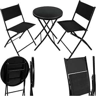 tectake® Garden Bistro Set, Garden Chairs & Glass Top Outdoor Table, Robust Steel Frame, Protecting Rubber Feet, Easy Clean, Quick Setup, Space-Saving Design for Patio, Conservatory, Balcony - black