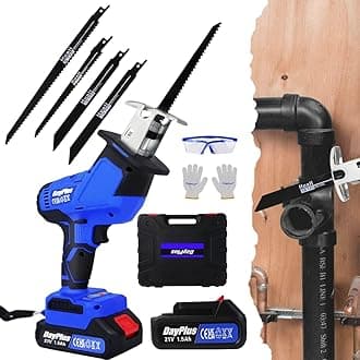 680W Garden Cordless Reciprocating Saw，Brushless 21V Cordless Wood Saw，1500mAh Battery Sabre Saw，4 Saw Blades Tree Branches PVC Metal，1900RPM Variable Speed Electric Saws，Blue+black