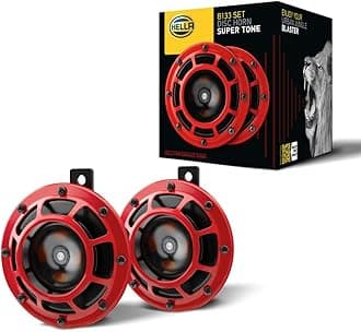 Hella 003.399-842 Red Grill Super tone Horn Set (12V,300/500 Hz,105-118 dB @ 2 m) | For Bikes and Cars | Red