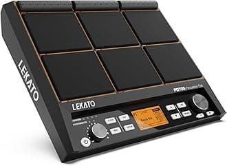 LEKATO Percussion Sample Pad - Electric Drum Set with 9 Velocity-Sensitive Drum Pads, 600+ Sounds, MIDI Out, USB MIDI, AUX, Looper, Metronome, Trigger Inputs