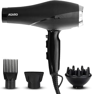 AGARO HD-1120 2000 Watts Professional Hair Dryer with AC Copper Motor, Concentrator, Diffuser, Comb, Hot & Cold Air, 2 Speed 3 Temperature Settings with Cool Shot, For both Men & Women, Black