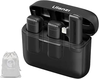 ULANZI J12 Wireless Microphone for iPhone iPad | 2-in-1 Plug & Play | Charging Case | 7h Battery | For Real Estate Interview YouTube Vlogging | 20m Range | 1-Yr Warranty | Pouch + iOS Black