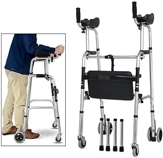 CMCL Bariatric Heavy-Duty Folding Walker,Aluminium Foldable Walking Frame,Wheeled Walker with Arm Rest,Walking Mobility Aid,Lower Limb Trainer,Heavy Duty Rollator with Seat
