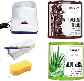 Women's Wax Heater Machine Kit - Chocolate Cream and Aloe Vera Wax (550 gm Each), 70 Strips, Spatula, Sponge - Hair Removal Combo Pack of 5