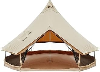 KingCamp Khan Camping Bell Tent 4m/5m Cotton Canvas Tents 6-8 Person Luxury Yurt Tent with Zipper Waterproof Pyramid Ten for Family Camping Party