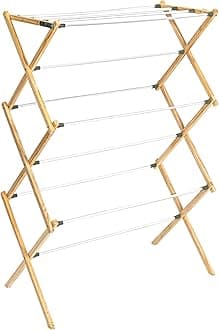 X-Frame Clothes Drying Rack, Stabile Wood Frame with Slanted Feet, Smooth Vinyl Wrapped Rods, 23.8 Feet of Hanging Space, Ready to Assemble, Flat Top, Natural