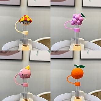 5PCS Straw Cover Cap for Stanley Cup, Silicone Cute Fruits & Food Straw Topper for Stanley 30&40 Oz Tumbler with Handle, 10mm 0.4in Dust-Proof Reusable Straw Tips Lids. (Color 7)
