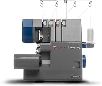 SINGER® X5004-HD Metal Frame Serger & Overlock Machine | 2-3-4 Stitch Capability, 8 Built-In Stitches, 1300 Stitches per Minute, Adjustable Differential Feed & 2 LED Lights (Grey/Blue)